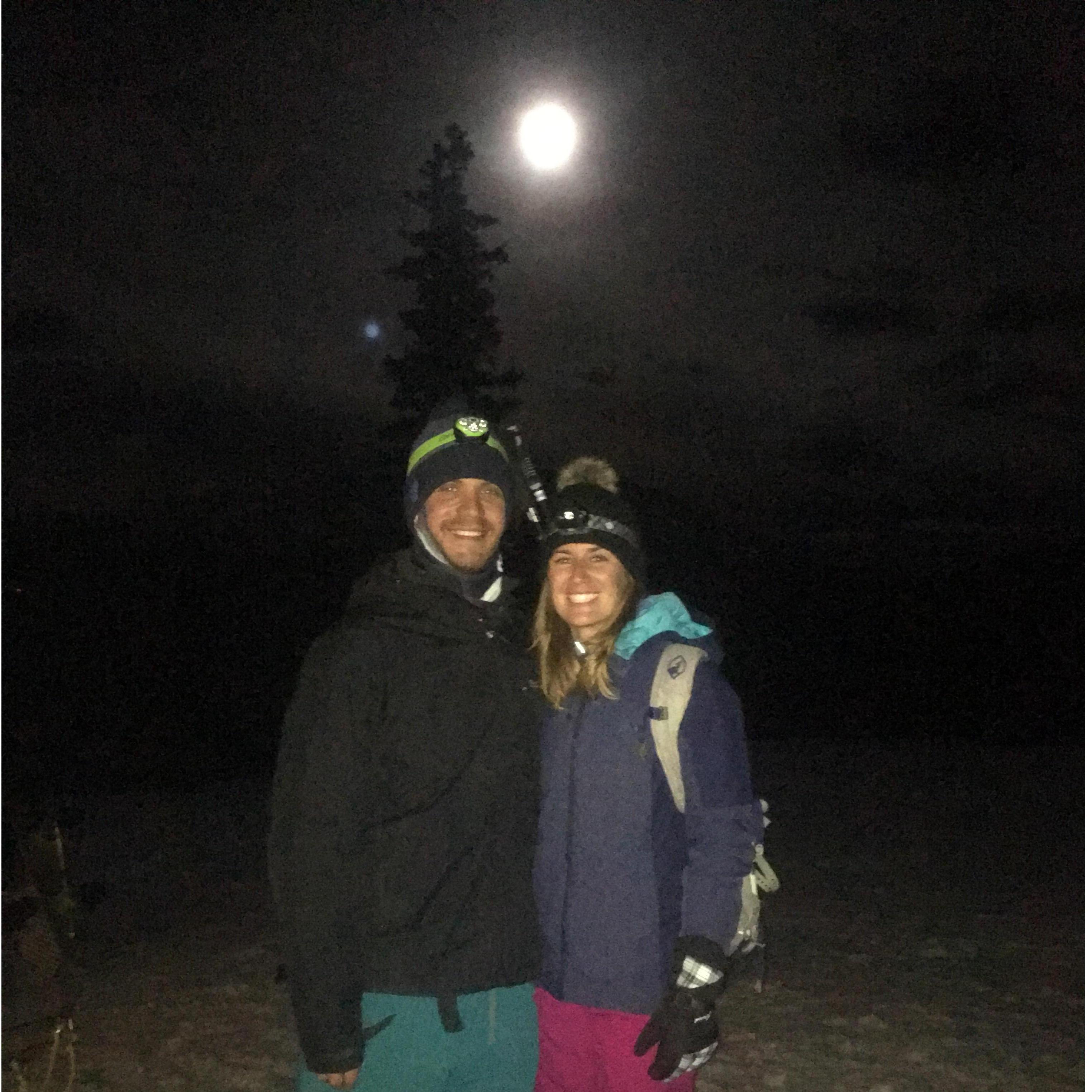 Moon light snowshoe dinner