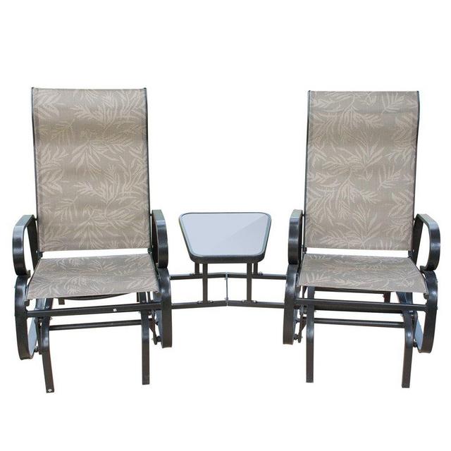 PatioPost Glider Chair 2 Person Outdoor Mesh Fabric Patio Double Chair w/Center Table