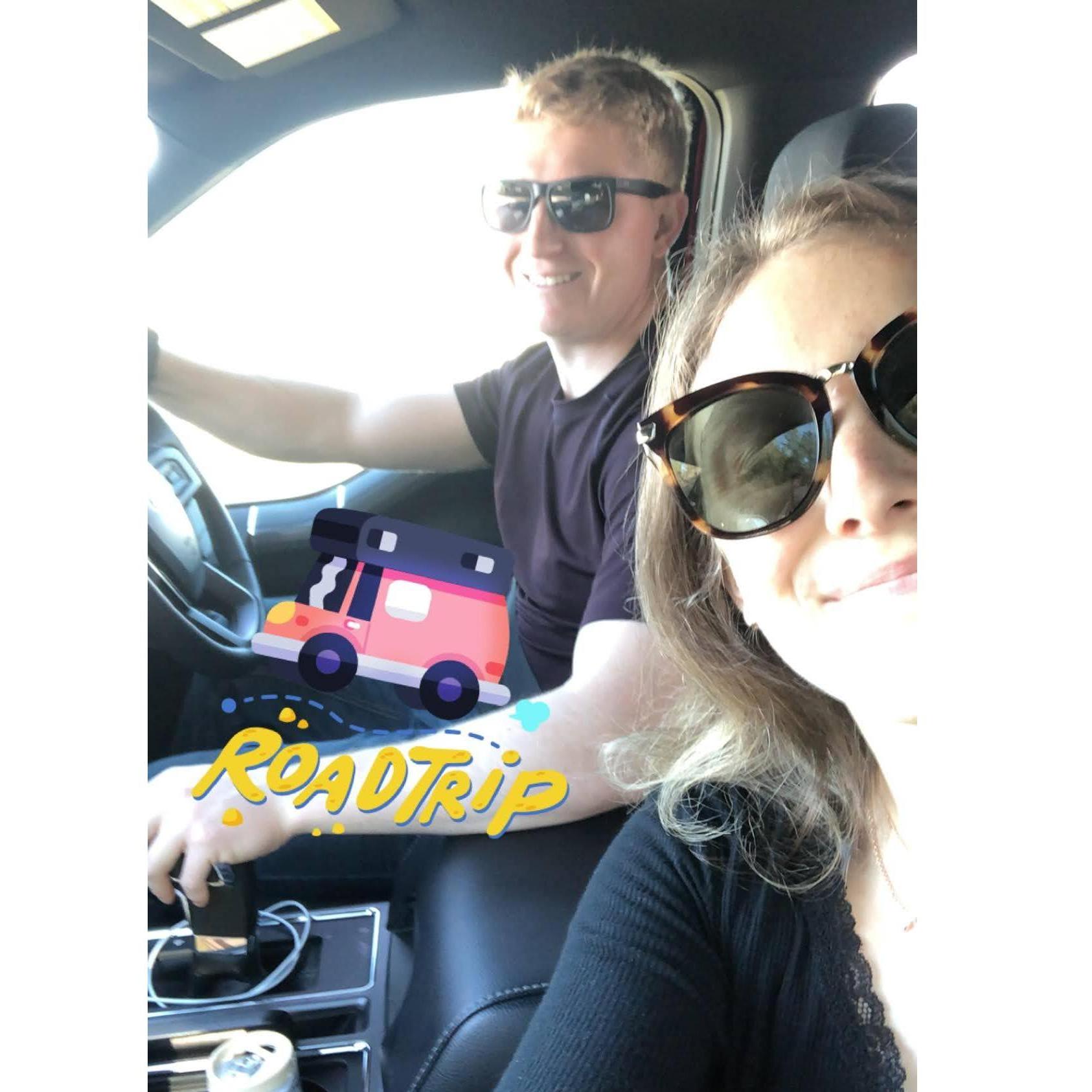 During one of our many road trips! We've been on close to a dozen so far.
