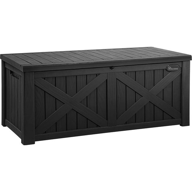 YITAHOME 120 Gallon Large Outdoor Storage Box w/Divider & Storage Net, Waterproof Resin Deck Box Cushion Storage Bench for Patio, Pool Supplies, Garden Tools - Lockable, Black