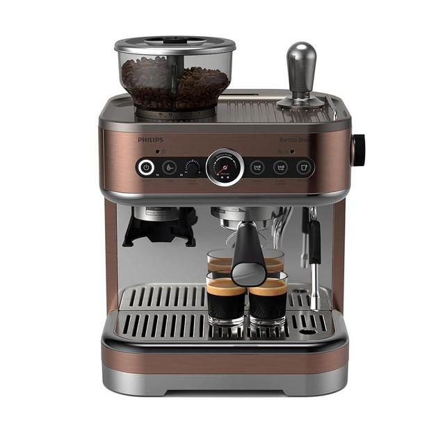 PHILIPS Barista Brew Semi Automatic Espresso Machine - Single & Double Espresso + Americano Button, 280g Dual Bean Container + Grinder, Intuitive Guidance, Calibrated Tamping, Metal Cappuccino