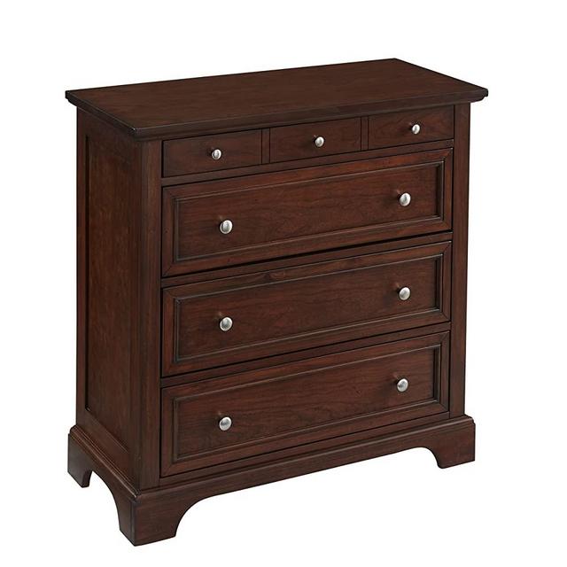Home Styles Chesapeake Classic Cherry Finished Four Storage Drawers Constructed from Mahogany Solids with Cherry Veneers with Brushed Silver Hardware