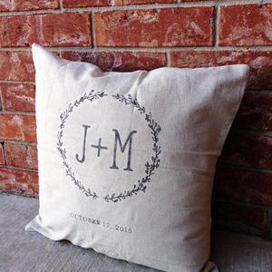Monogram Pillow with Established Date, Laurel Wreath Pillow, Wedding Gift, Personalized Pillow, 18x18, Pillowcase ONLY