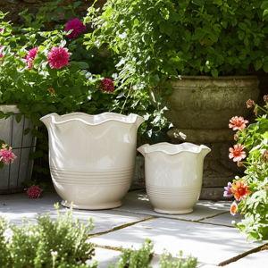 Planter Ceramic Scalloped Rim Ribbed Design Set Of 2 (Set of 2) - Ivory
