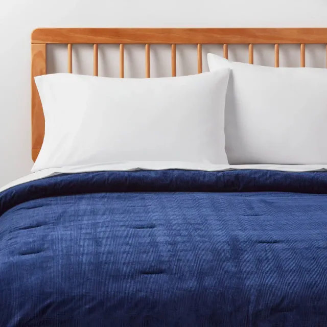 King Corduroy Plaid Comforter Navy Blue - Room Essentials™