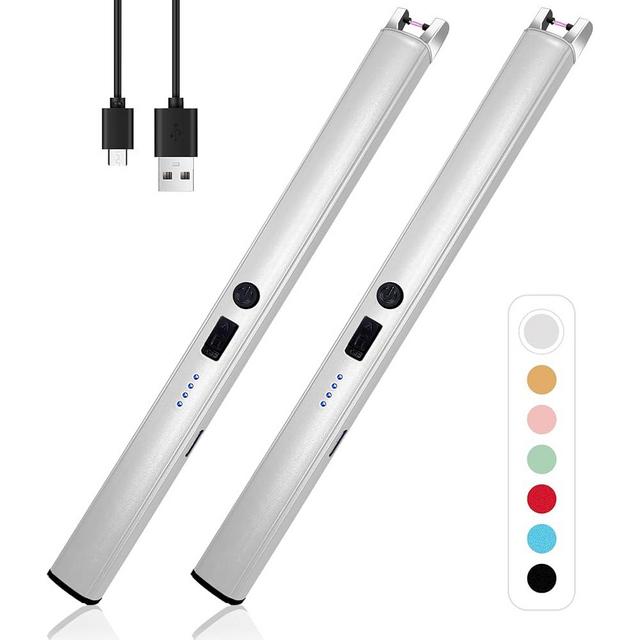 2 PCS Candle Lighter,Windproof Flameless Electric Lighter with LED Power Display ＆ Safety Switch, Upgraded Plasma USB Rechargeable Lighters for Birthday Camping BBQ (Silvery)