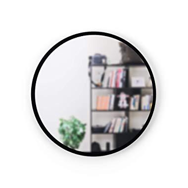 Umbra, Black Hub 30” Round Wall Mirror with Rubber Frame, Modern Decor for Entryways, Bathrooms, Living Rooms Inch