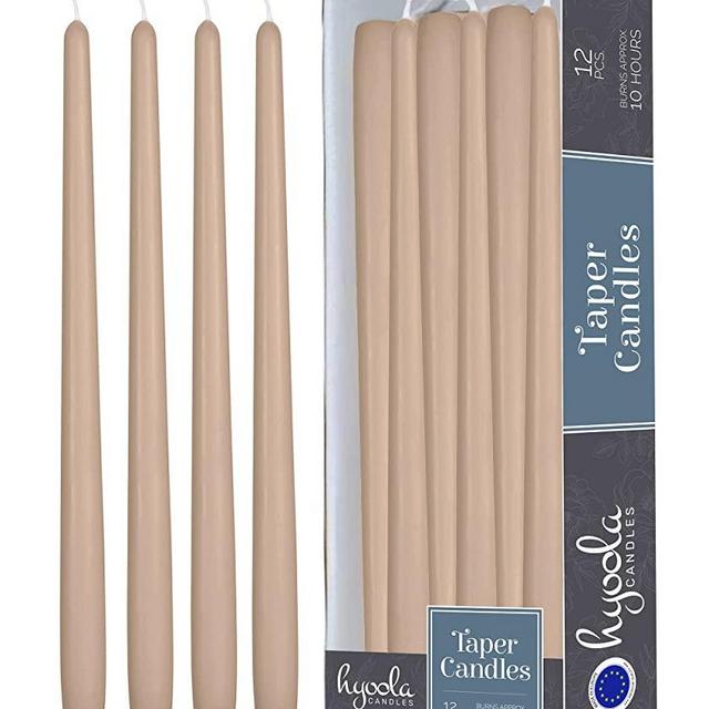12 Pack Tall Taper Candles - 12 Inch Sahara Beige Dripless, Unscented Dinner Candle - Paraffin Wax with Cotton Wicks - 10 Hour Burn Time