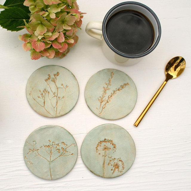 Green And Gold Wild Flower Coasters