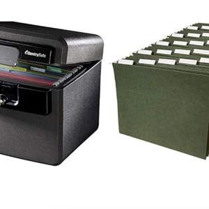 Sentry Safe Fireproof and Waterproof Safe Box + Amazon Basics Hanging File Folders, Letter Size, Green