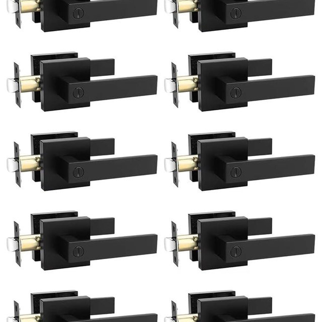 Tinewa 10 Pack Square Privacy Door Levers Locksets in Matte Black Finish, Bed/Bath Door Levers Keyless Interior Handles,Reversible for Left Right Handed Doors