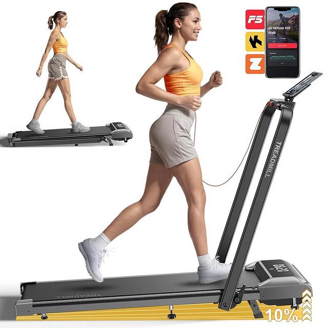 Acezoe Walking Pad Treadmill with Incline, 2 in 1 Foldable Treadmills for Home Small Office, 300lbs Portable Compact Under Desk Treadmill with App, Remote Control and LED Display
