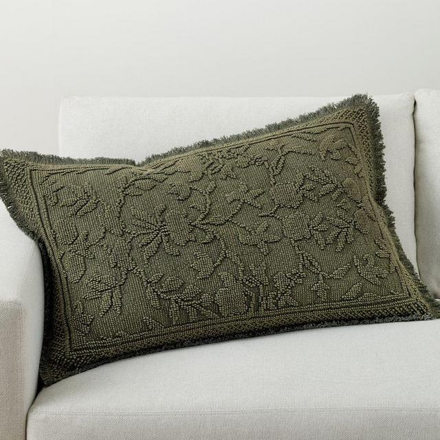 Marigold Fringe Lumbar Pillow Cover, Loden, 20" x 30"