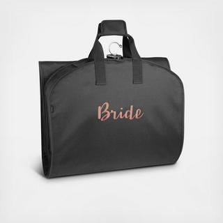 60" Gown Length Script "Bride" Tri-Fold Travel Garment Bag with Pockets