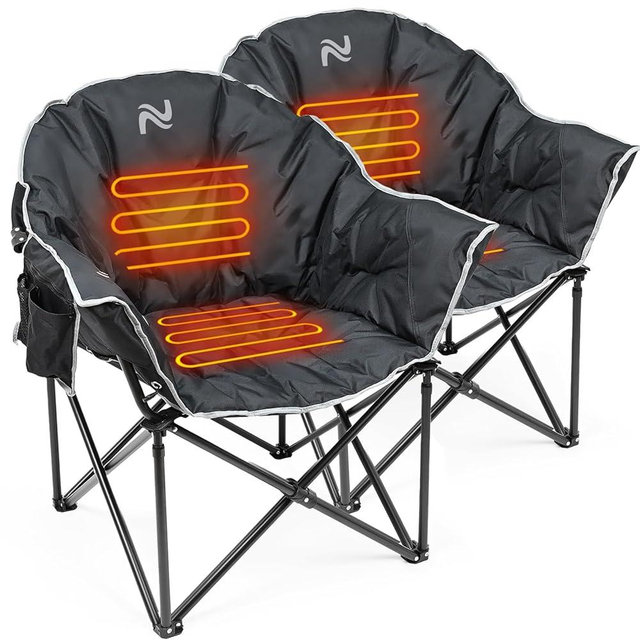 LILYPELLE Oversized Heated Camping Chair, Patio Lounge Chairs with 3 Heat Levels, Portable Folding Heated Chair Round Moon Saucer Folding Lawn Chair Outdoor Chair for Camping, Lounge Patio