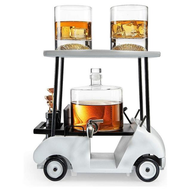 The Wine Savant Glass Golf Decanter and Whiskey Glasses Set, 6 Piece