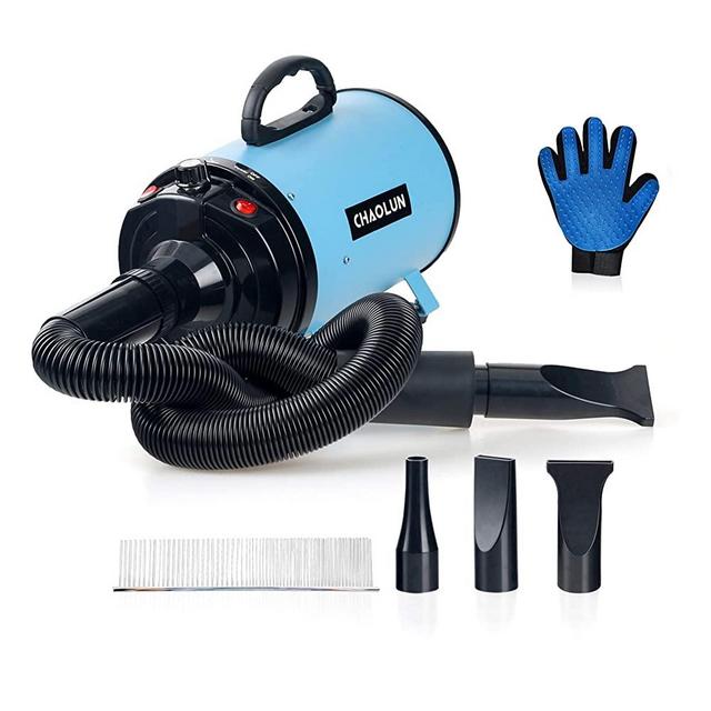 CHAOLUN Dog Dryer High Velocity Professional Pet Dog Blow Dryer 3.2HP - Dog Hair Grooming Dryer with Heater, Stepless Adjustable Speed, 3 Different Nozzles, a Comb and a Pet Grooming Glove