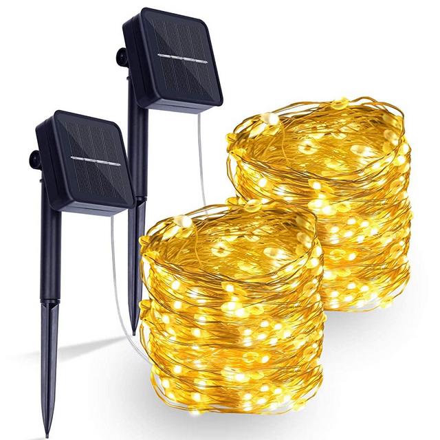 2Pack Solar String Lights,Each 42ft 128 LEDs Large Lamp Beads Solar Lights Outdoor Waterproof Copper Wire 8 Modes Fairy Lights for Garden Party Wedding Yard Home Patio Decoration