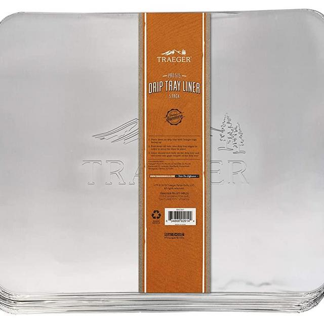Traeger BAC507 Liner 5 Pack-PRO 575/PRO22 Grill Drip Tray, Set of 5 Disposable Aluminum Wood-Fired Cooking, Silver