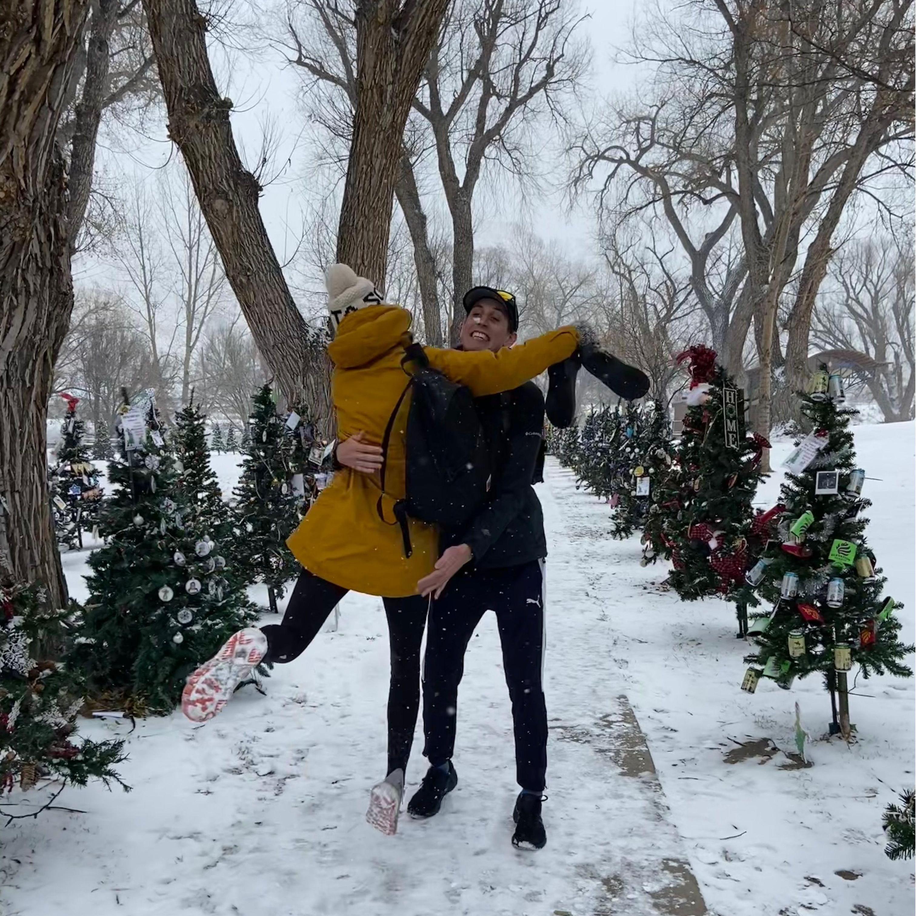 Abby jumping at Zane after a race on the ice - what could possibly go wrong?!