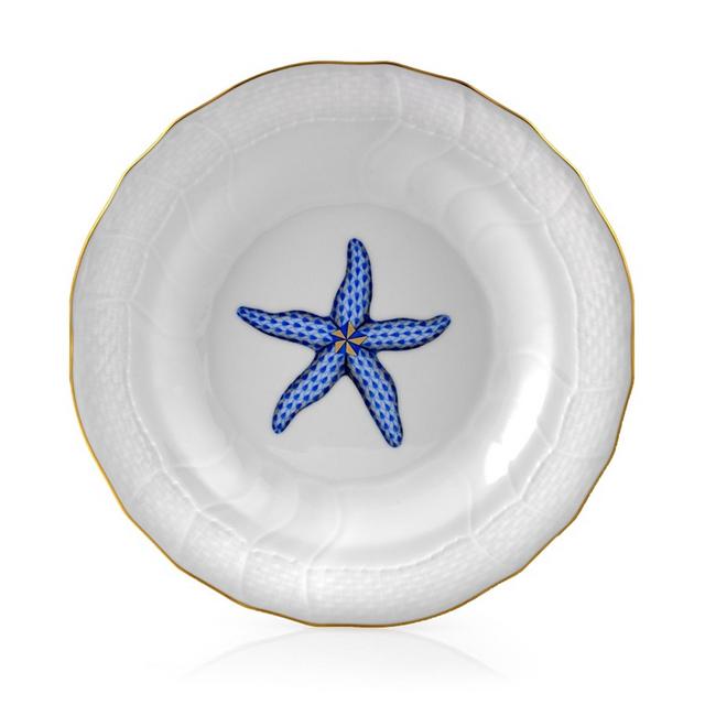Herend Aquatic Dessert Dessert Plate, Starfish Blue