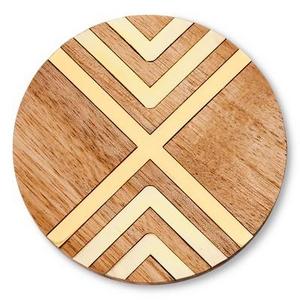 Set of 4 Coasters Natural Acacia with Gold Metal - Threshold™