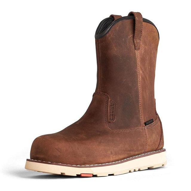 The BRUNT Bolduc (Comp Toe) - Brown - 9" Waterproof Pull-On Wellington Wedge Work Boot - EH Rated - Slip + Oil Resistant - Adjustable Width System