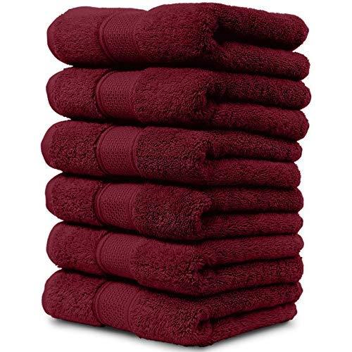Maura 6 Piece Hand Towels Set. Extra Large 16"x30" Premium Turkish Towels. Thick, Soft, Plush and Highly Absorbent Luxury Hotel & Spa Quality Towels - Burgundy