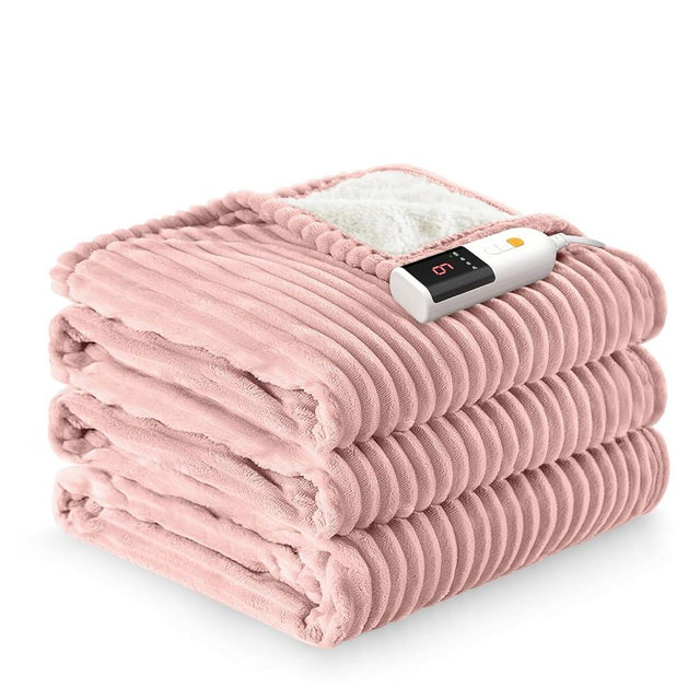 Reaks Electric Heated Blanket Full Size, Silky Soft Flannel & Sherpa Heating Blanket with 9 Heat Levels & 2-10 Hours Auto Off, Warm Gifts for Women Mom Grandma, ETL Certified (72x84 inches, Pink)