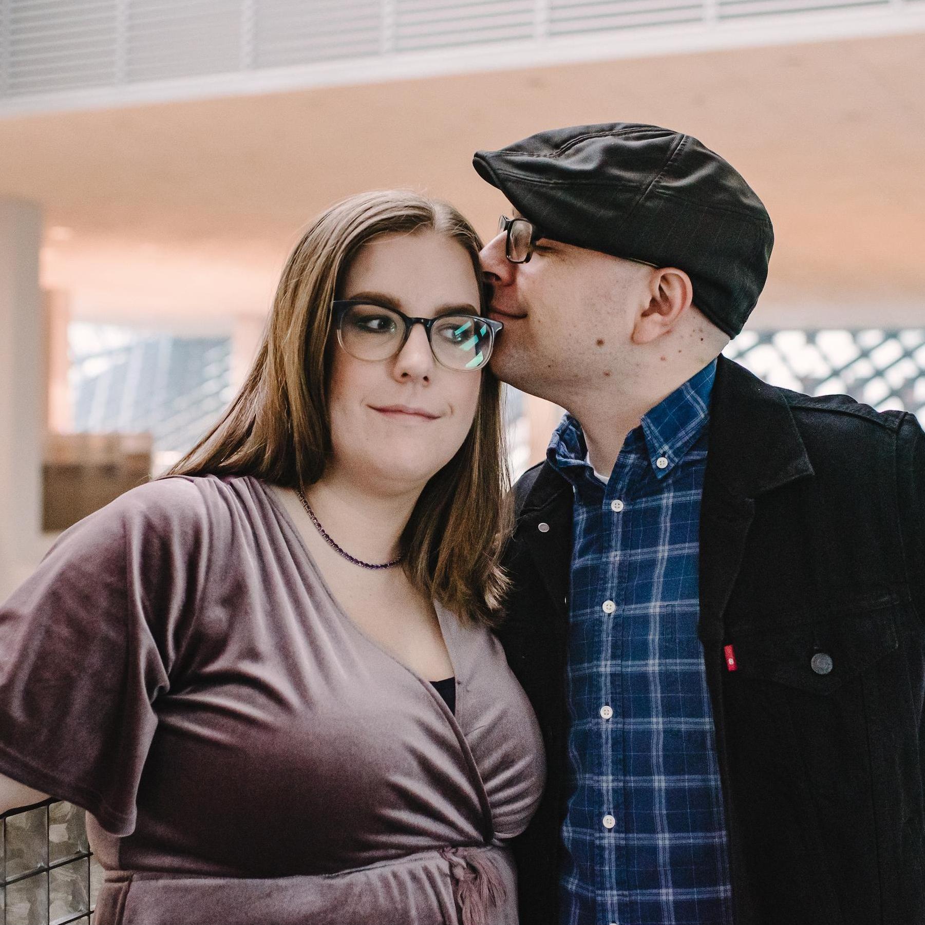 Engagement photos at the Seattle Public Library