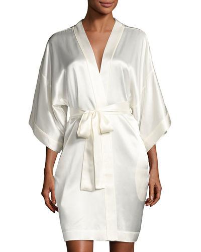 Contrast-Trimmed Silk Kimono Robe