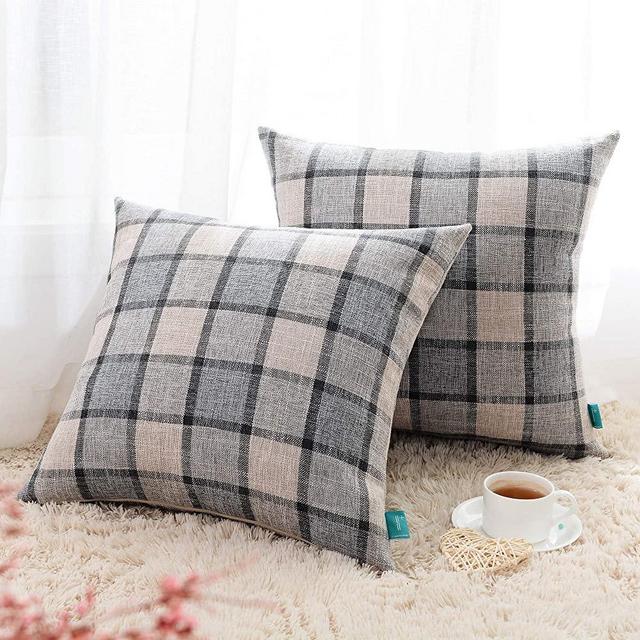 HPUK Pack of 2, Classic Buffalo Check Plaid Throw Pillow Cover Tartan Plaid Decorative Cushion Pillowcase for Couch Sofa Bed Office Living Room, 17 x 17, Grey