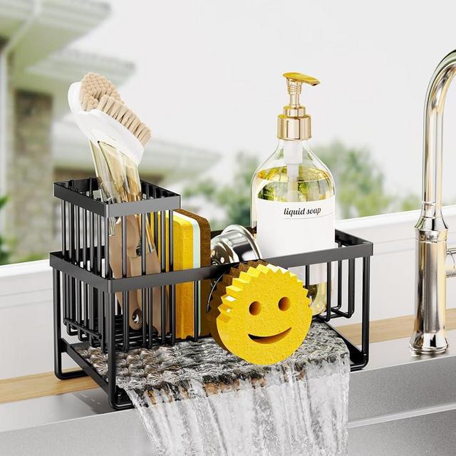 Sponge Holder for Kitchen Sink,Smiley Face Kitchen Sink Caddy with Removable Brush Holder,Self-Draining Kitchen Sink Organizer for Sponge,Soap,Dish Brush,Scrubber,Kitchen Essentials and Gadgets