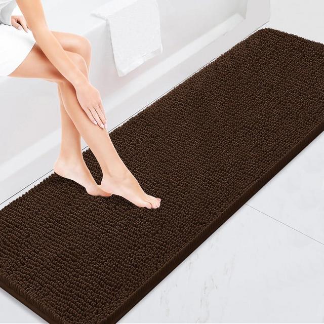 BOANKODU Bathroom Rugs 59x24, Extra Soft Absorbent Chenille Bath Rugs, PVC Backing Quick Dry, Machine Washable Bath Mats for Bathroom Floor, Tub and Shower, Home Decor Accessories,Coffee