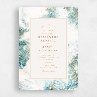 Teal, Blue Wedding Invitation - Carrara Portrait