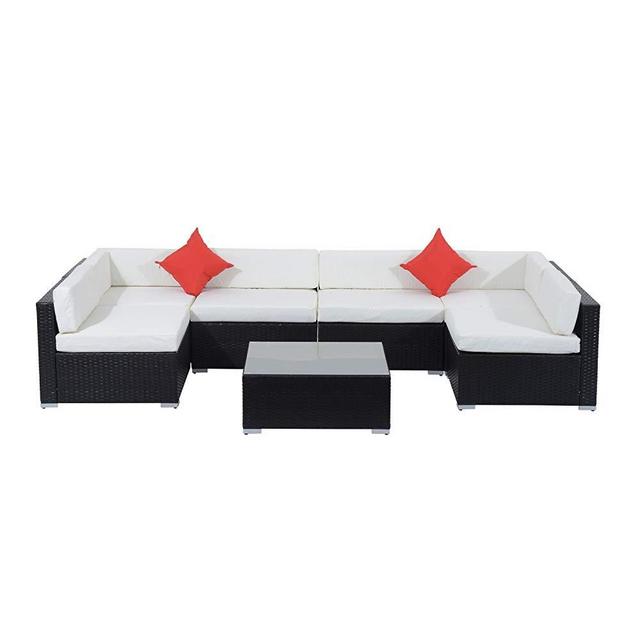 Outsunny 7 Piece Outdoor Patio Rattan Wicker Sofa Sectional Conversation Furniture Set