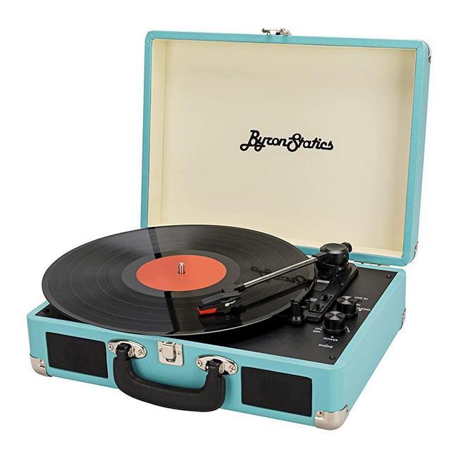 ByronStatics Vinyl Record Player, 3 Speed Turntable Bluetooth Record Player with Built in Stereo Speakers, Replacement Needle, RCA Line Out, AUX in, Portable Vintage Suitcase - Teal