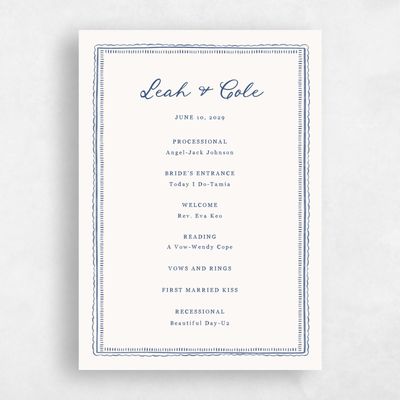 Dark Cobalt, Beige Wedding Program - Martinique