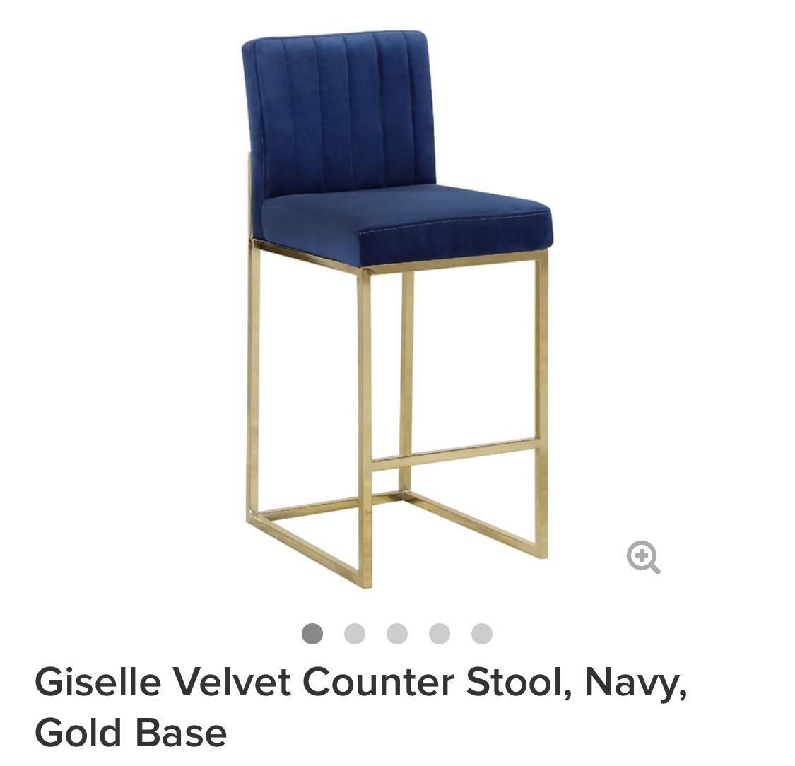Giselle velvet counter stool, navy, gold base