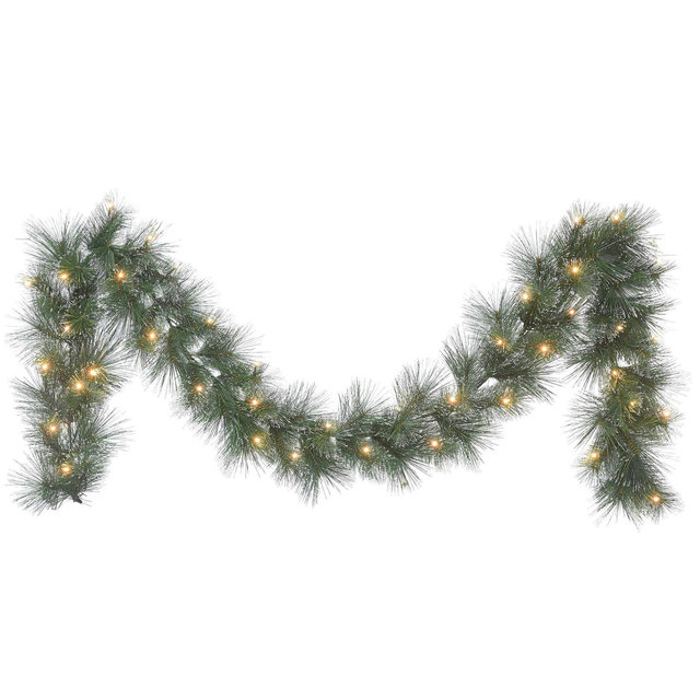 Puleo 9' Pre-lit Glittered Christmas Artificial Garland with Warm White LED Lights