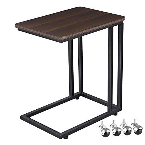 VASAGLE Industrial Side Table, End Table for Coffee Laptop Tablet, Mobile Table with Rolling Casters, Steel Frame, for Living Room, Bedroom, Dark Walnut and Black ULNT50Z
