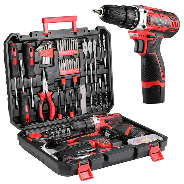 TLGREEN Complete Home Tool Kit with 12V Cordless Drill & Magnetic Bits | 138Pcs All-in-One Set for DIY, Repairs & Assembly | Durable Case & Fast Charging | Ideal for New Homeowners | Red