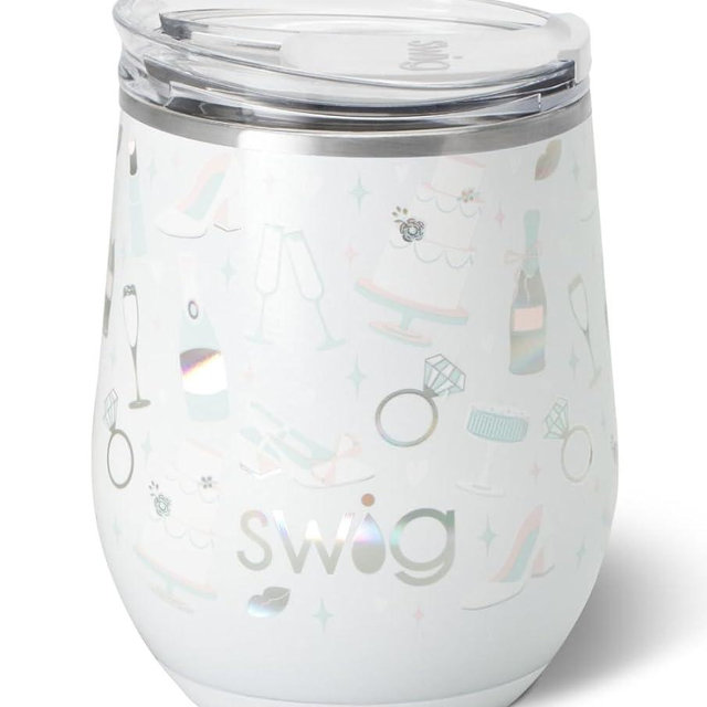Swig Life 12oz Wine Tumbler with Lid, Stainless Steel, Dishwasher Safe, Portable, Triple Insulated Wine Tumbler (Bride to Be)
