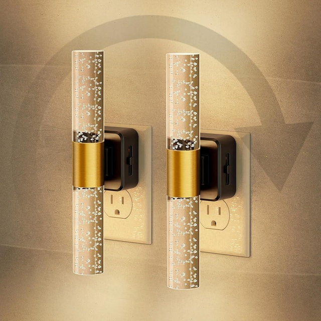 JandCase 180° Rotating Night Lights Plug into Wall, 2 Pack 3000K Soft Light LED NightLights, 0-100LM Adjustable Brightness, Plug in Night Light with Auto Light Sensor,for Bathroom,Hallway,Bedroom