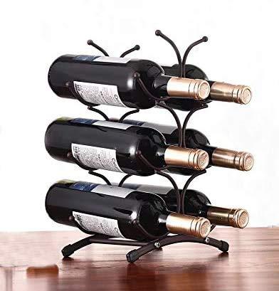 KLGO Wine Rack for Countertop,Wine Storage Shelf for Pantry Cabinet,can Hold 6 Bottles,6 Bottles Countertop Stainless Steel Metal Red Wine Storage Holder,Black