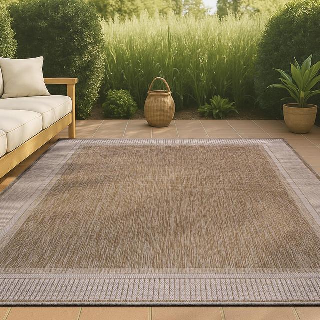 JONATHAN Y Hali Coastal Casual Wide Stripe Border Beige/Cream 5 ft. x 8 ft. Indoor/Outdoor Area Rug, Non-Shedding, Easy-Clean