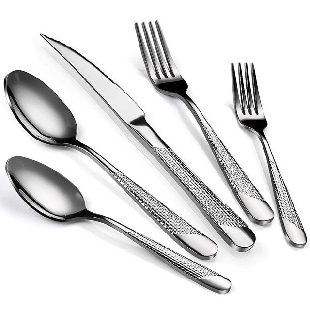 60-Piece Silverware Set, Hammered Flatware Set for 12, Tableware Utensils Includes Spoons Forks Knives, Mirror Finish, Stainless Steel Cutlery Set for Party,Family Gathering,Weddings