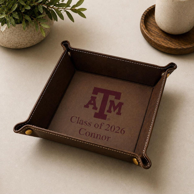 Officially Licensed Texas A&M Leather Catchall Tray | Handmade Ring Dish Organizer