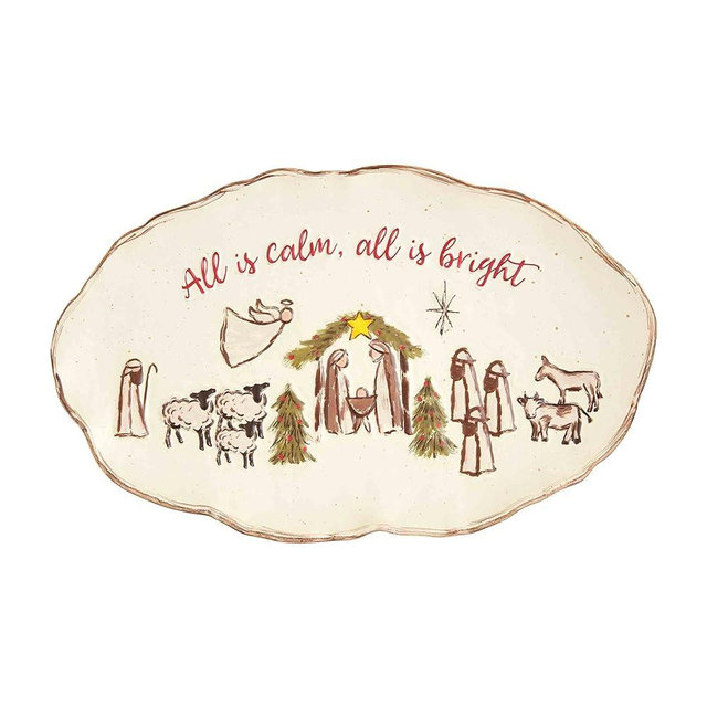 Mud Pie Farm Nativity Platter, 11" x 17 1/2", Red