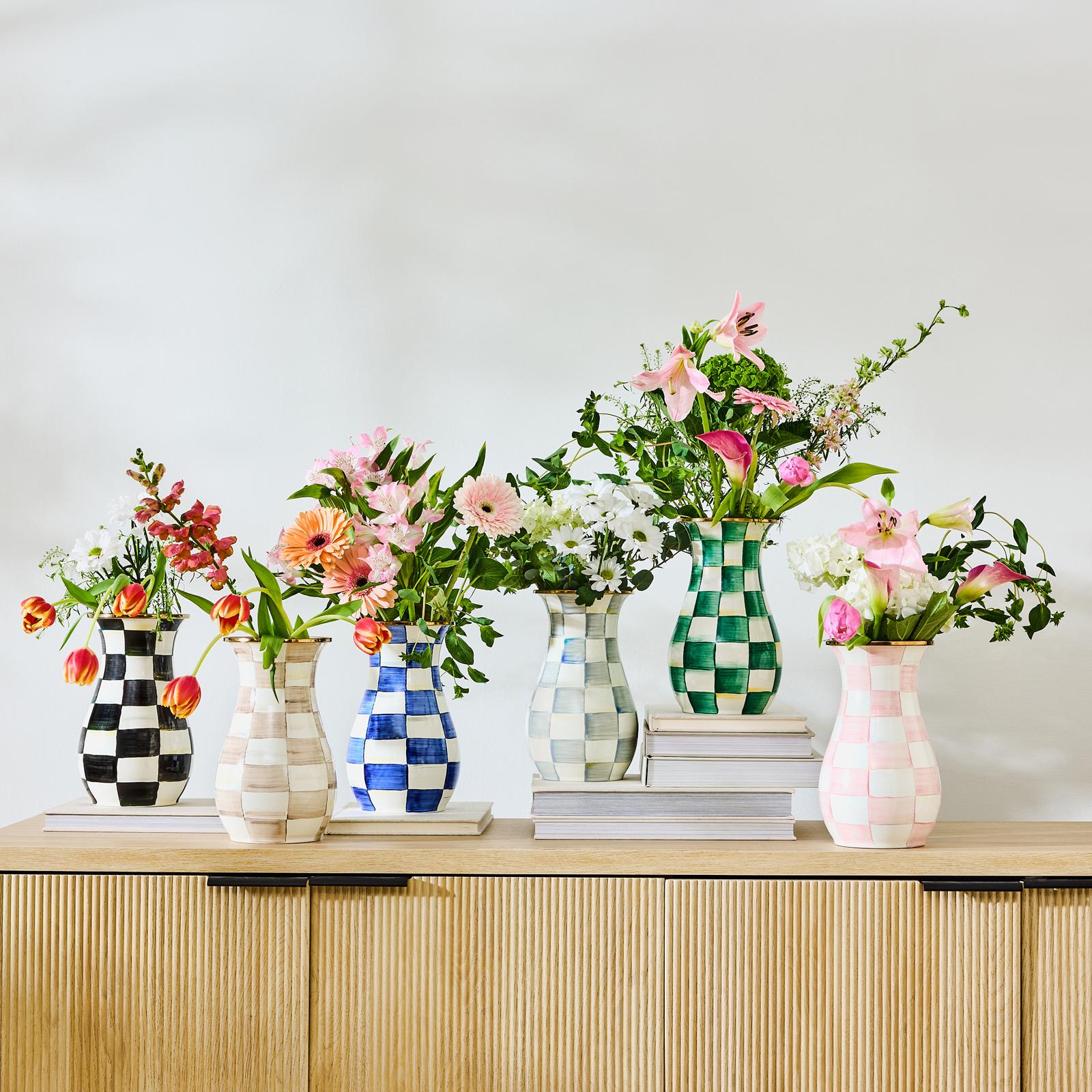 MacKenzie-Childs, Mocha Check Enamel Tall Vase | Zola